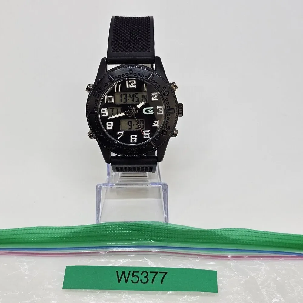 Men CX2 Croton Sport Black Tone Silicone Analog Digital Watch 46MM New Batteries